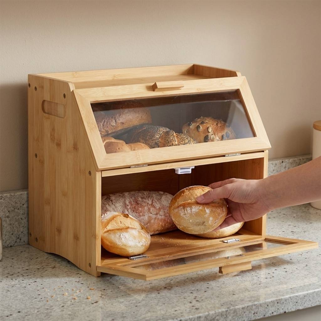 Huche a pain verticale porte rabattable acces facile BambooCrust
