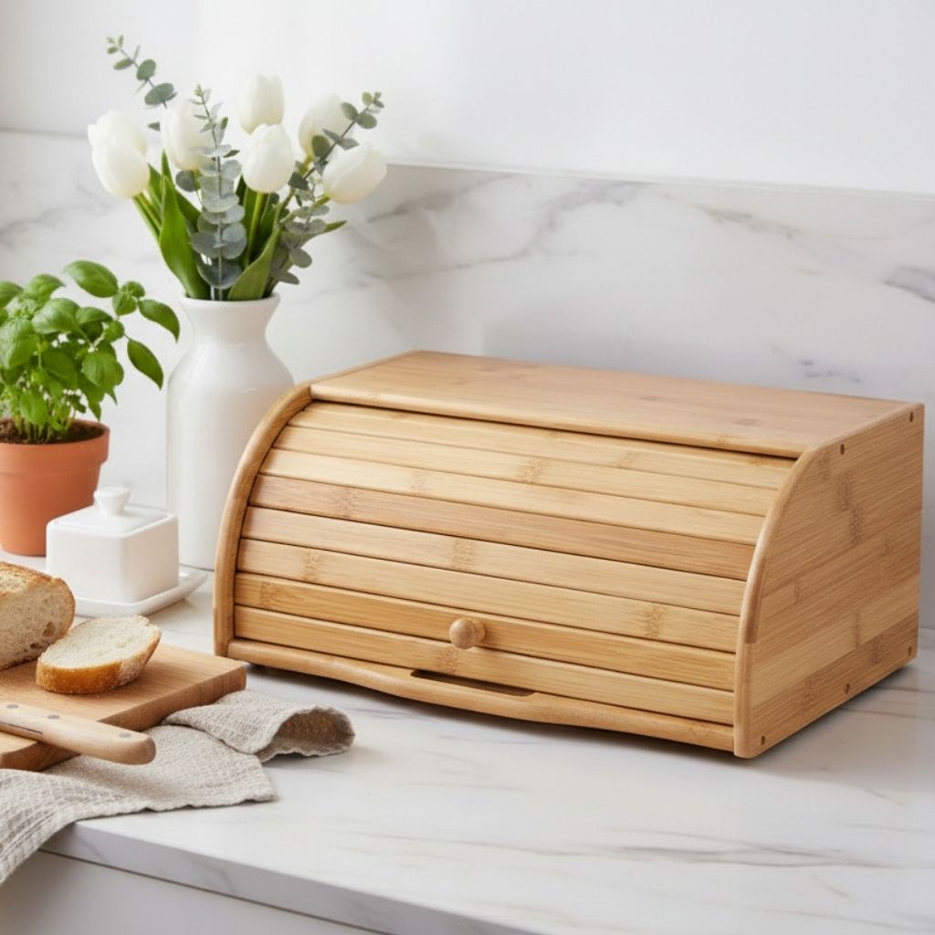 Huche pain bois bambou naturel couvercle coulissant TerraPan