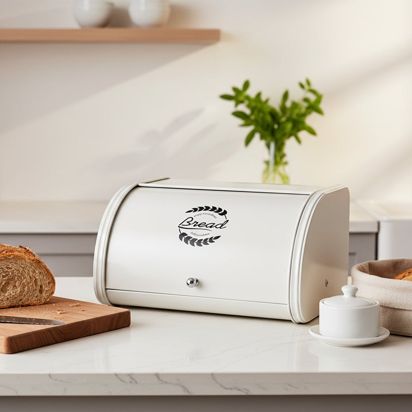Huche pain design rétro fer robuste compact blanc InoxaBread