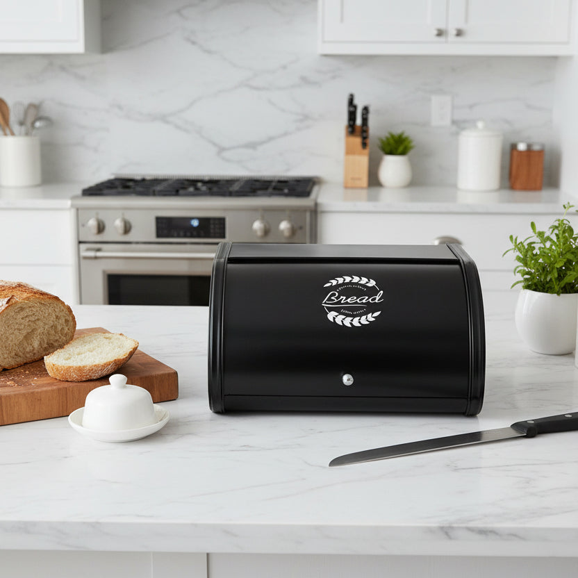 Huche pain design rétro fer robuste compact noir InoxaBread