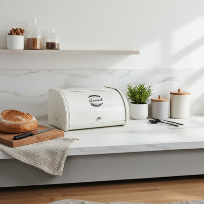 Huche pain métallique 31.5cm blanche stockage baguettes frais InoxaBread