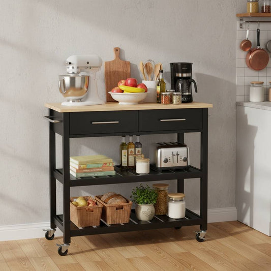 Meuble desserte cuisine bois MDF noir 4 roulettes pivotantes AtelierNomade