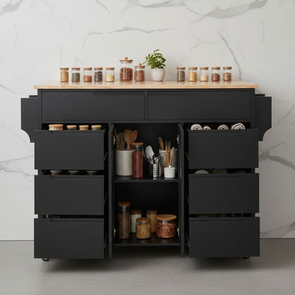 Meuble desserte pour cuisine 8 tiroirs armoire etageres noire Mobile