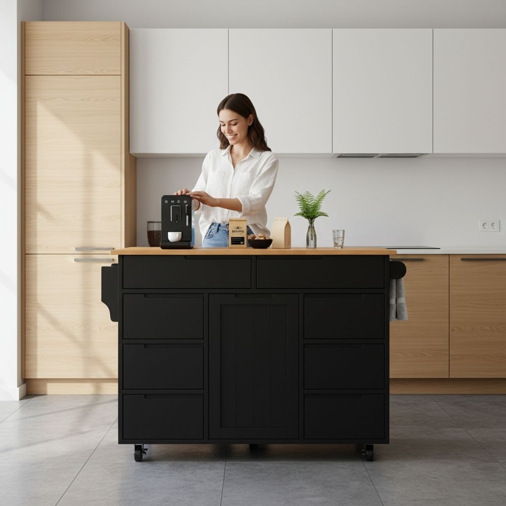 Meuble desserte pour cuisine femme cuisinant sans deplacer objets