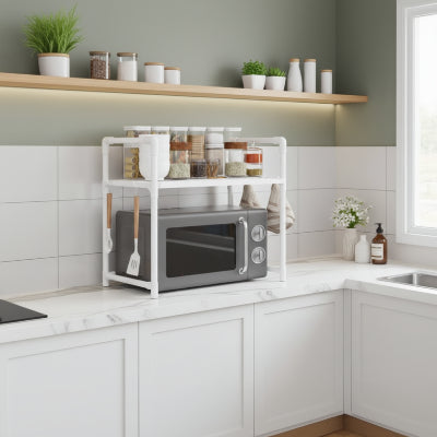 micro onde etagere plastique acier ProOrganize 2niveaux blanc