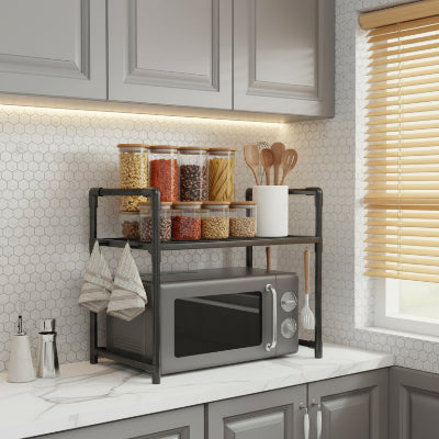 micro onde etagere plastique acier ProOrganize 2niveaux noir