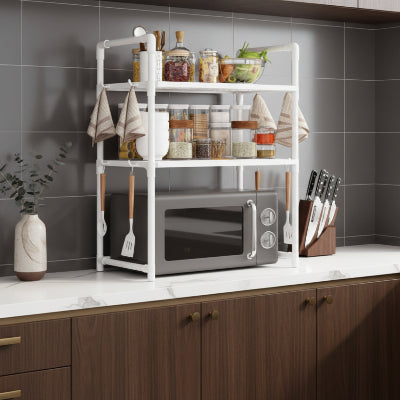 micro onde etagere plastique acier ProOrganize 3niveaux blanc