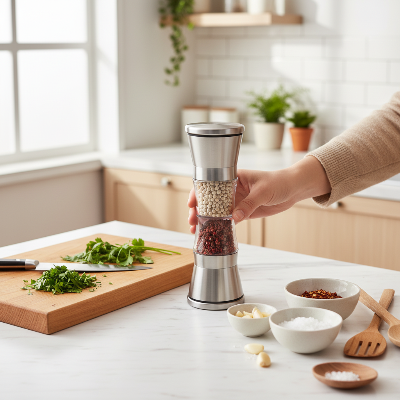 moulin pour epices 2 en 1 design inox SpiceTwin