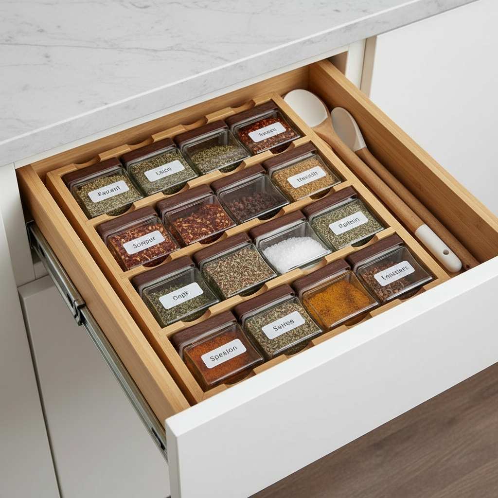 organisateur epice tiroir bambou 16 pots transparents 4 niveaux BambouEpices