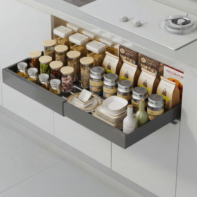 panier cuisine coulissant retractable 43,5cm 68cm gris flexislide max