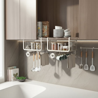 panier sous étagère idéal pour espaces réduits metal blanc crochets plus
