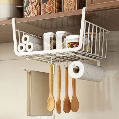 panier sous étagère suspendu placard metal blanc avec accroches