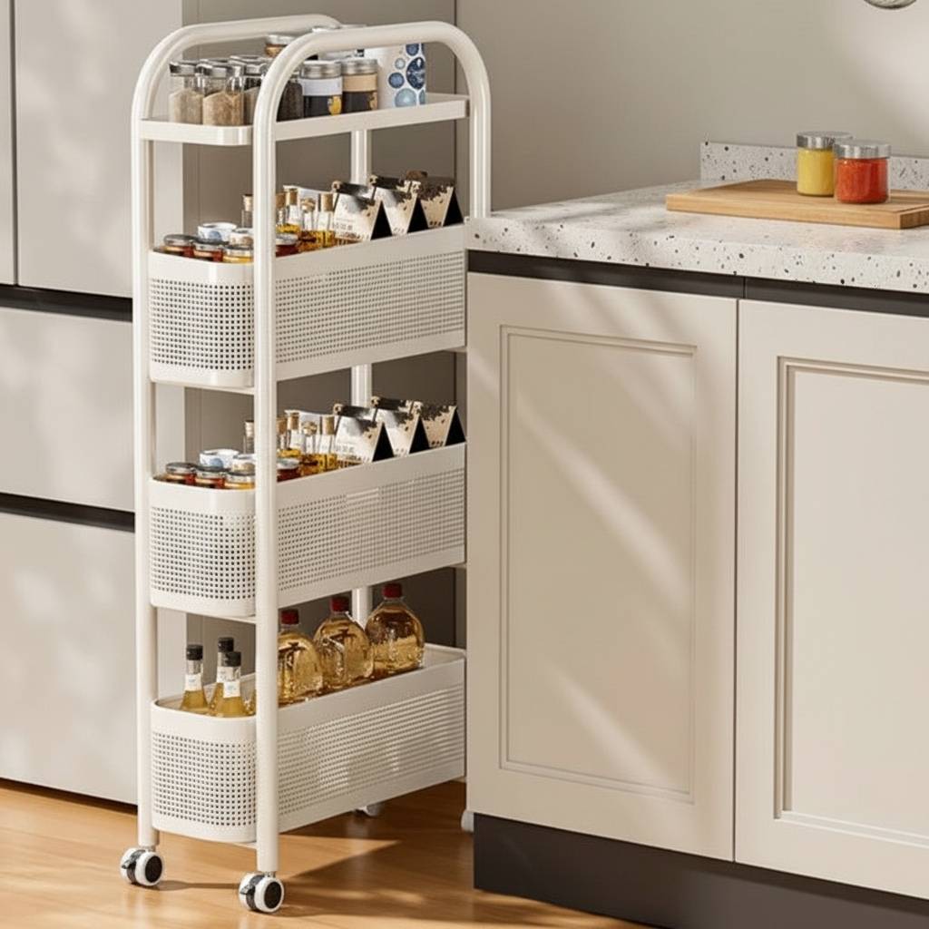 petite desserte a roulette crème 4niveaux 89cm hauteur 15cm largeur