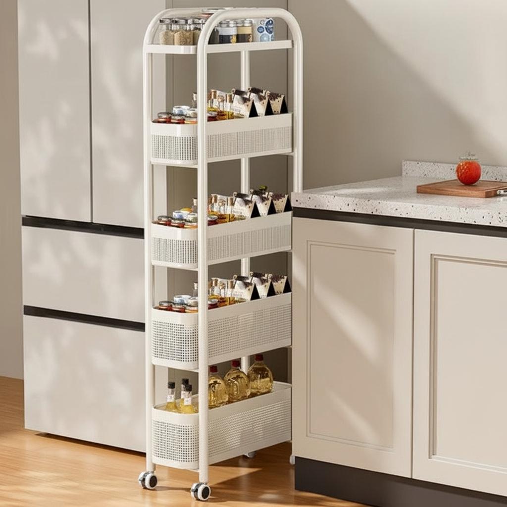 petite desserte a roulette crème 5niveaux 107cm hauteur 15cm largeur