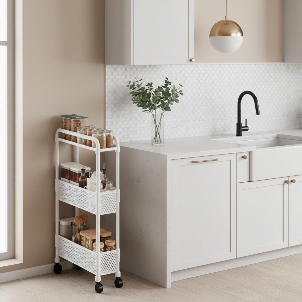 petite desserte a roulette ingrédients portée repas SlimSpace 15cm largeur