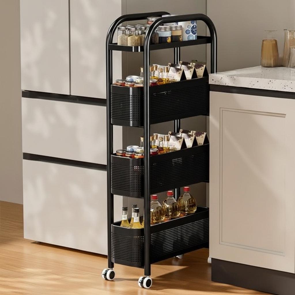 petite desserte a roulette noire 4niveaux 89cm hauteur 15cm largeur