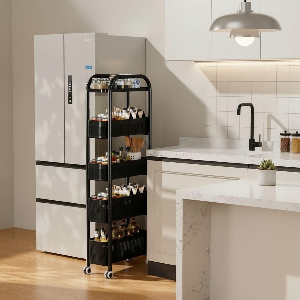 petite desserte a roulette noire 5niveaux 107cm hauteur 15cm largeur