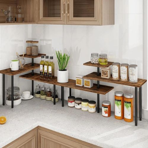 Etagere cuisine bois noir aligné ustensiles tasses bocaux KitchyTier