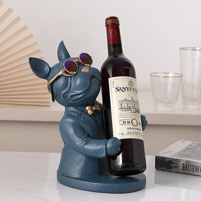 porte bouteille deco chien de style moderne bleu BulldogWine