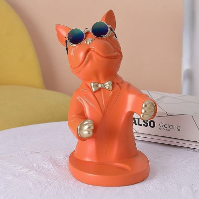 porte bouteille deco résine bouledogue français solide orange BulldogWine