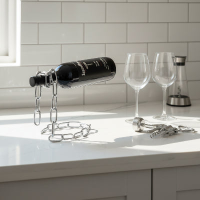 porte bouteille en chaîne argent embellit votre rangement Silvory