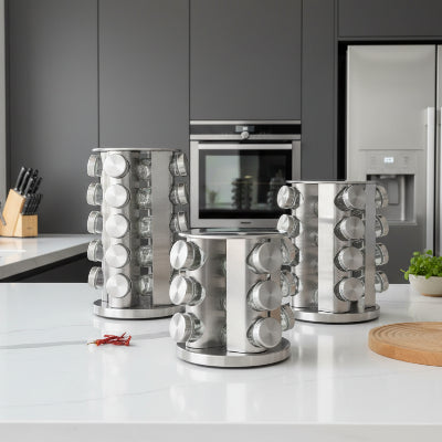 Porte épice inox argenté style contemporain Rotarôme