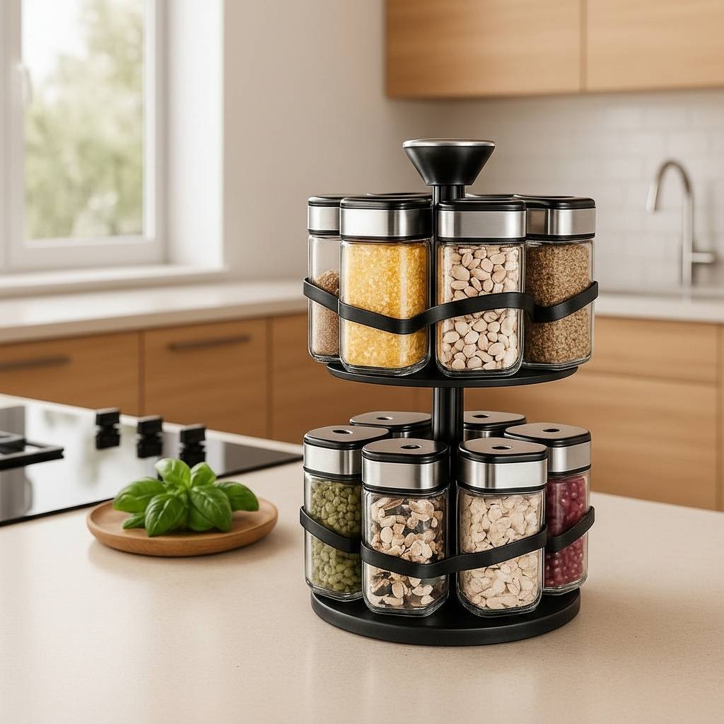 porte epice rotatif noir acier collection epices rangee conservee SpiceCarousel