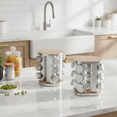 porte epices verre et acier Tourbillon Gourmet modèles rond carré