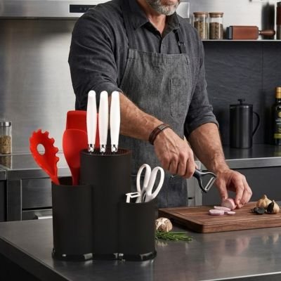 Porte ustensiles cuisine organise couteaux ciseaux spatules Utensia 3en1
