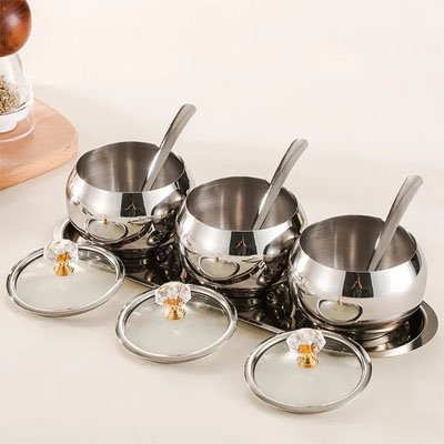 pot a epice avec cuillere acier inoxydable argente Aurea Prestige