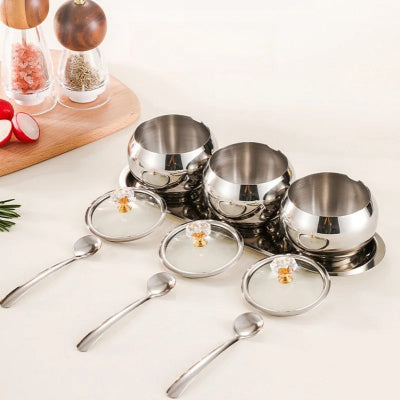 pot a epice avec cuillere finition argente set 3 AureaPrestige