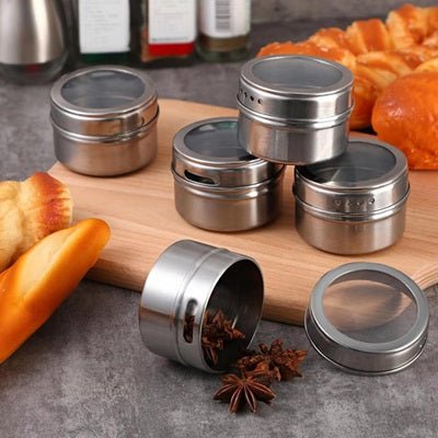 pot à épice magnétique acier inoxydable avec couvercle transparent
