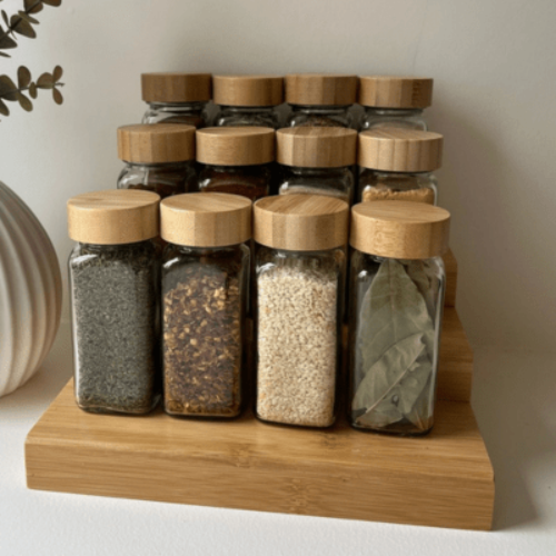 pot a epice verre et bois sur étagère kit prestige