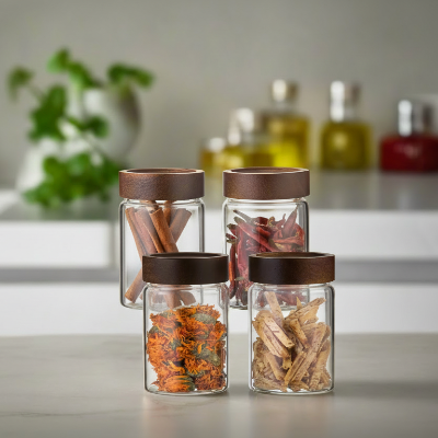 Pot à épices bois d'acacia 260 ml lot de 4