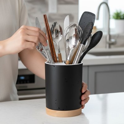 Pot a ustensile femme range spatules rapidement Ustélia
