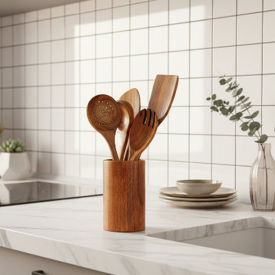 Pot à ustensiles cuisine élégant comptoir large capacité CuistoBois