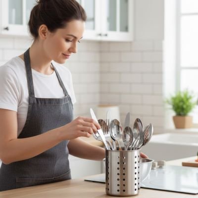 Pot à ustensiles de cuisine femme range grande capacité ustensiles 