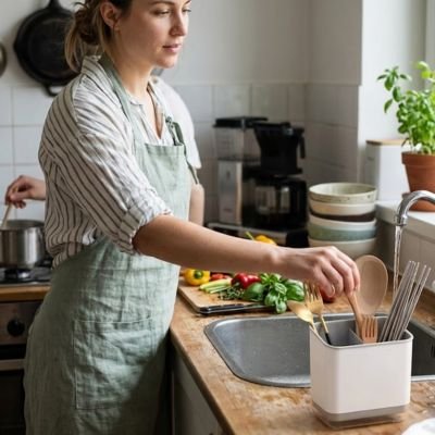 pot à ustensiles femme lave égoutte ustensile rangement Égouttoir Intégré