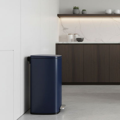 Poubelle 50 L cuisine fermeture douce pédale robuste bleu Elegance50