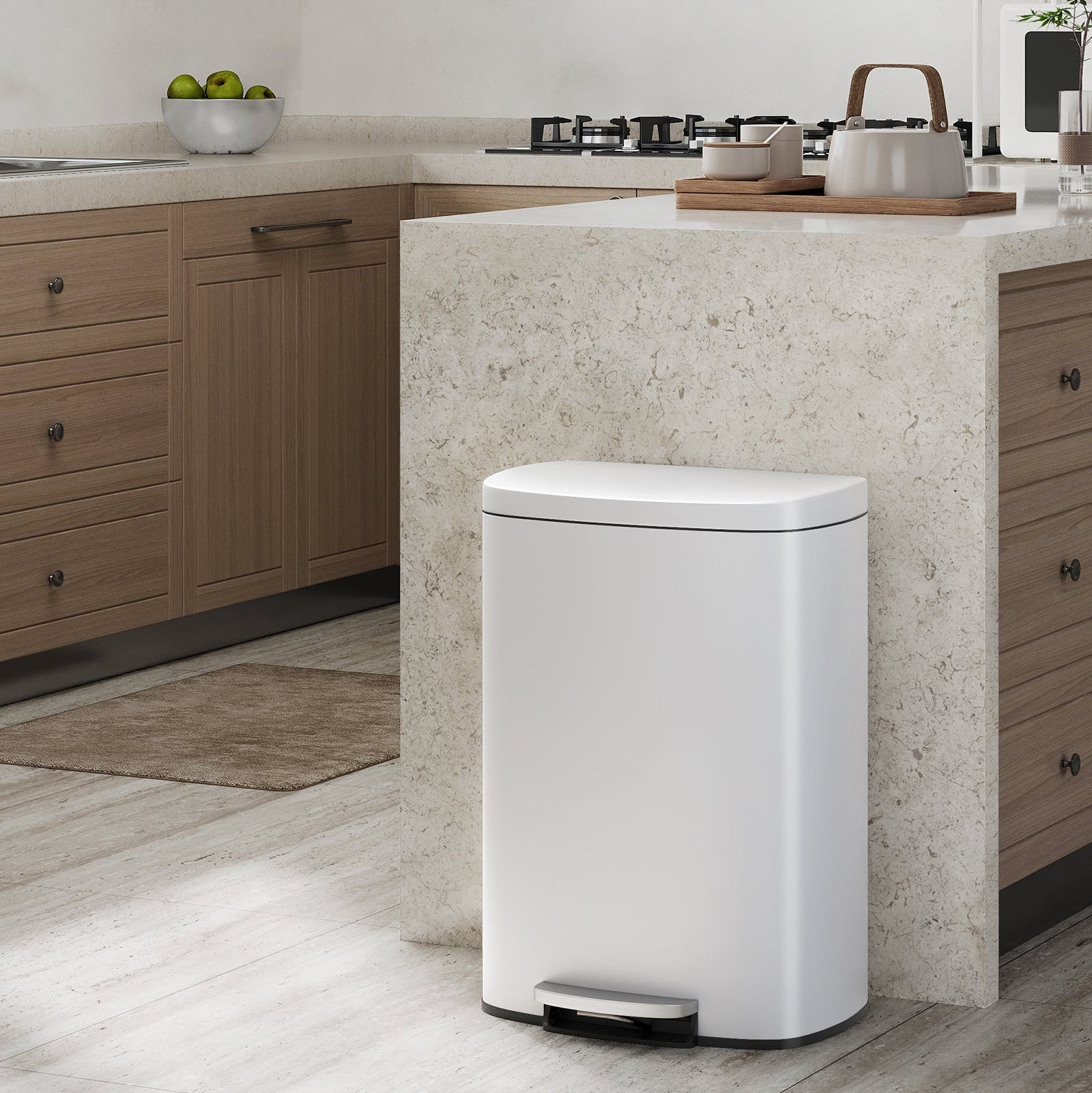 poubelle 50l acier inox pedale blanc HygiaStep