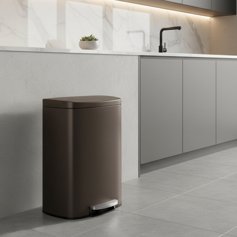 poubelle 50l acier inox pedale brun HygiaStep