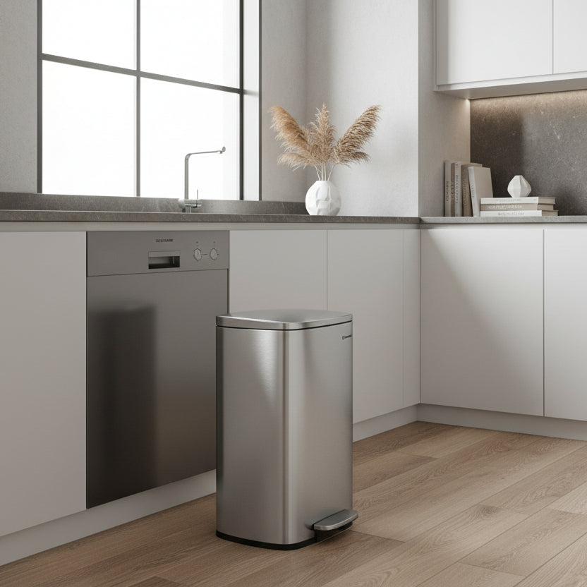 Poubelle 50L cuisine pédale fermeture silencieuse acier inoxydable Elegance50