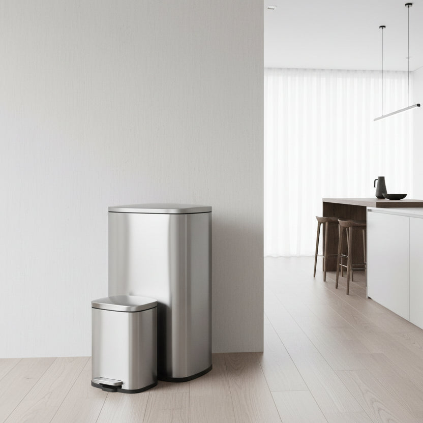 Poubelle 50L fermeture silencieuse ovale élégante avec petite poubelle 5l