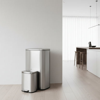 Poubelle 50L fermeture silencieuse ovale élégante avec petite poubelle 5l