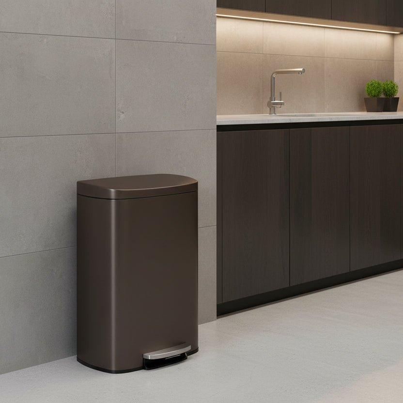 poubelle 50l grande capacite design elegant anti traces brun HygiaStep
