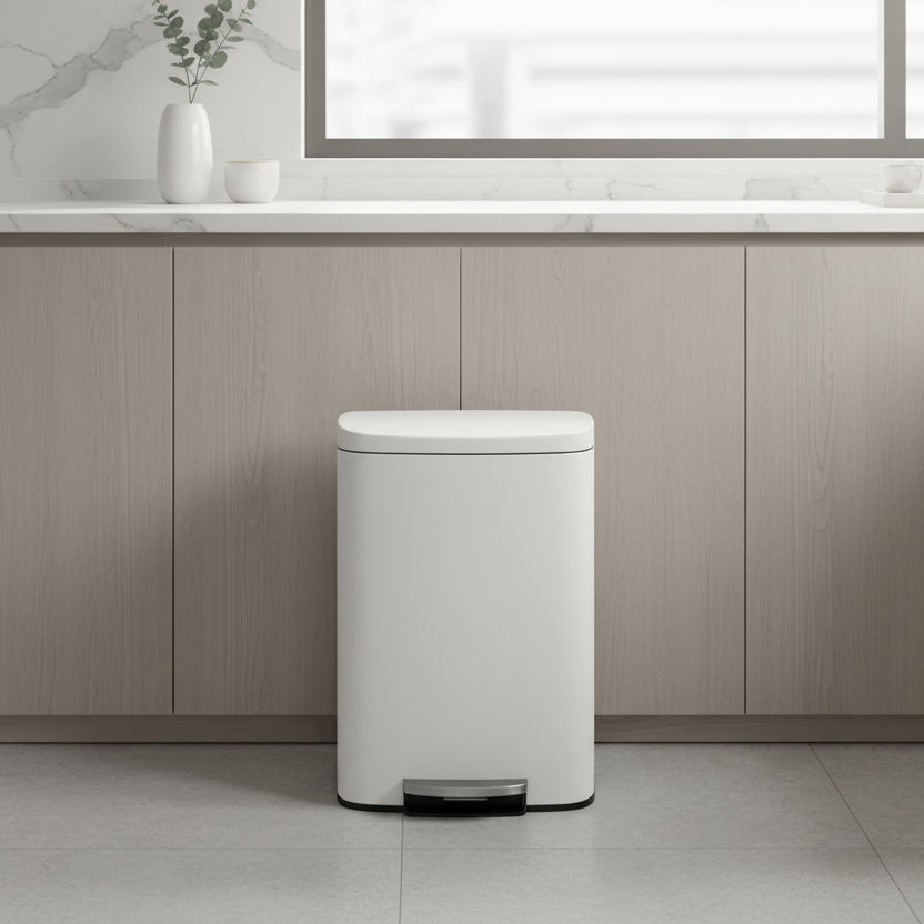 poubelle 50l pedale acier inox anti-odeurs hermetique blanc HygiaStep