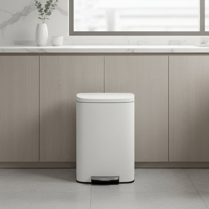 poubelle 50l pedale acier inox anti-odeurs hermetique blanc HygiaStep