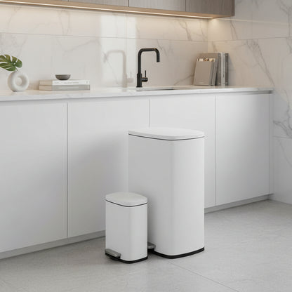 Poubelle 50L pédale fermeture douce acier inox blanc avec 5L