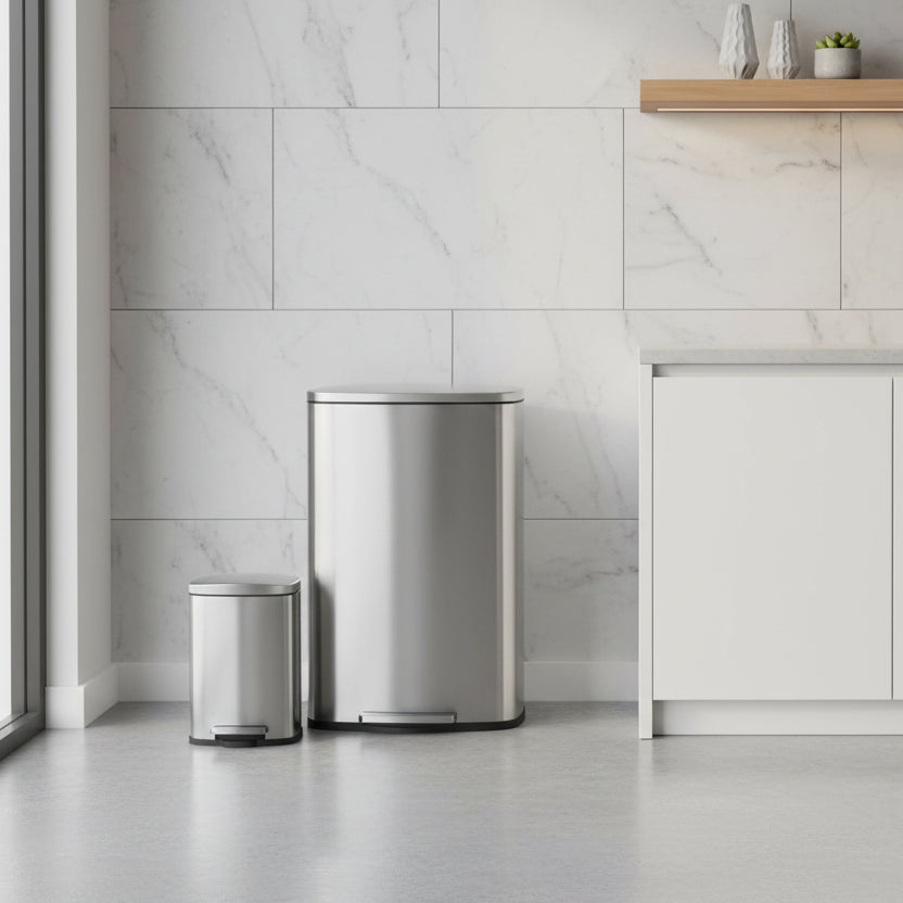 Poubelle 50L pédale fermeture douce acier inox avec 5L