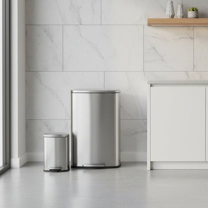Poubelle 50L pédale fermeture douce acier inox avec 5L
